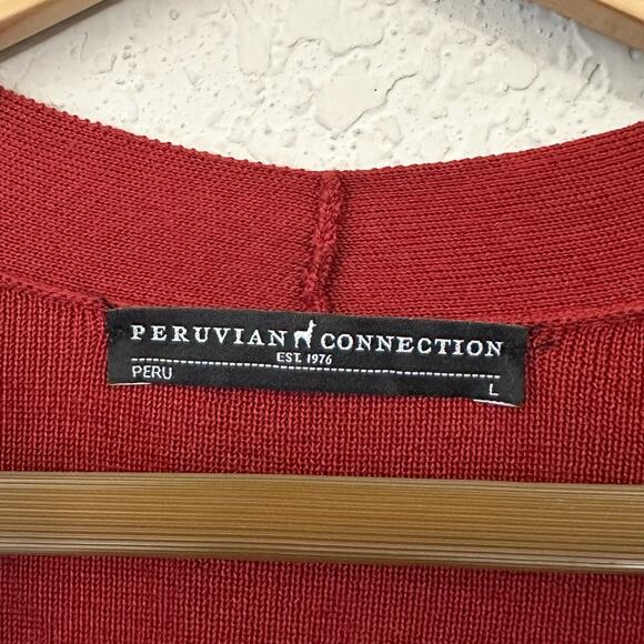 PERUVIAN CONNECTION Sweater Carmine Red Pullover Pima Cotton Knit Preppy - Picture 5 of 7